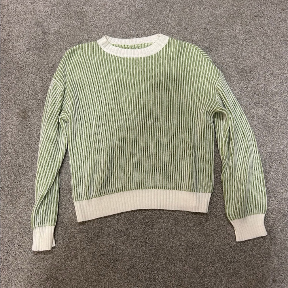 NWOT Green and White Striped Sweater